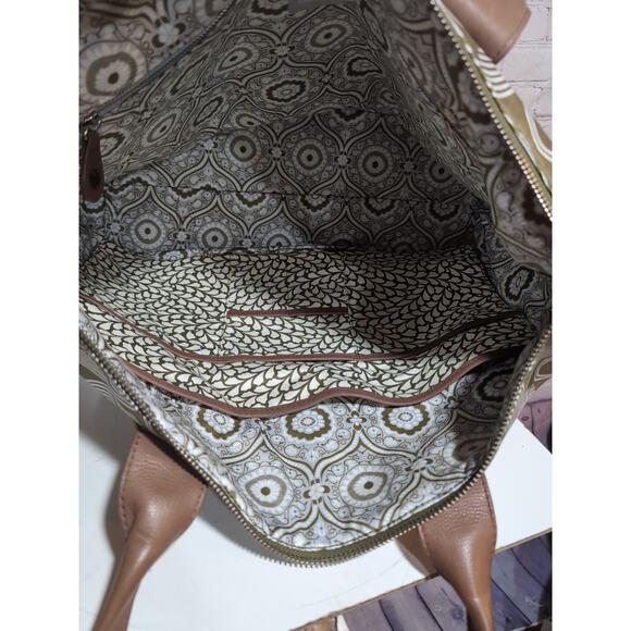 Amy Butler Marni Duffel Tote Bag Large Sun Moon Green White Sepia Zip Weekender - Picture 11 of 16